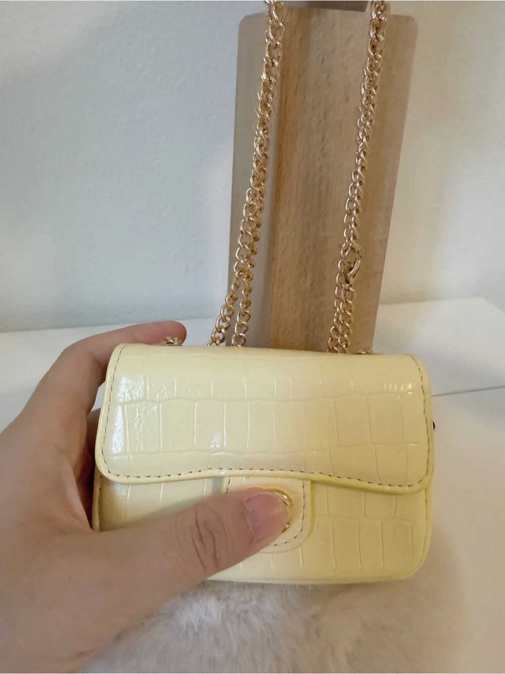 Cream Yellow Croc Embossed Mini Crossbody Bag & Card Holder